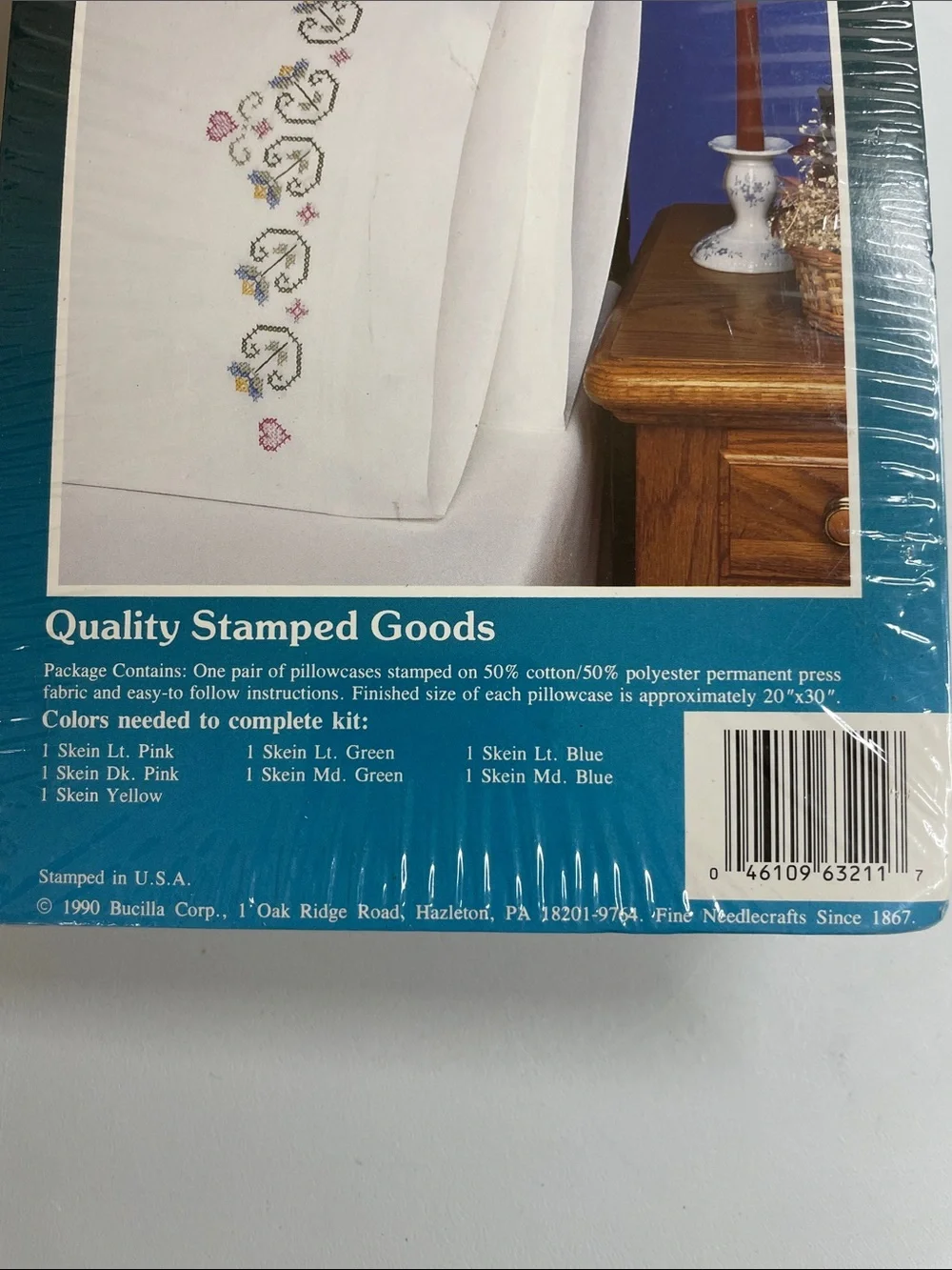 Vintage 1990 Bucilla Hearts & Tulips Stamped Pillowcase Pair Cross Stitch Kit